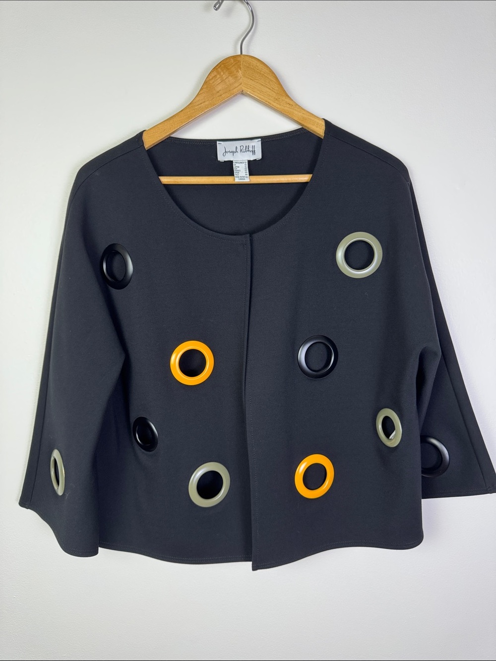 Joseph Ribkoff Black Multi Color Grommet Eyelet Swing Jacket Cover Up Size 12